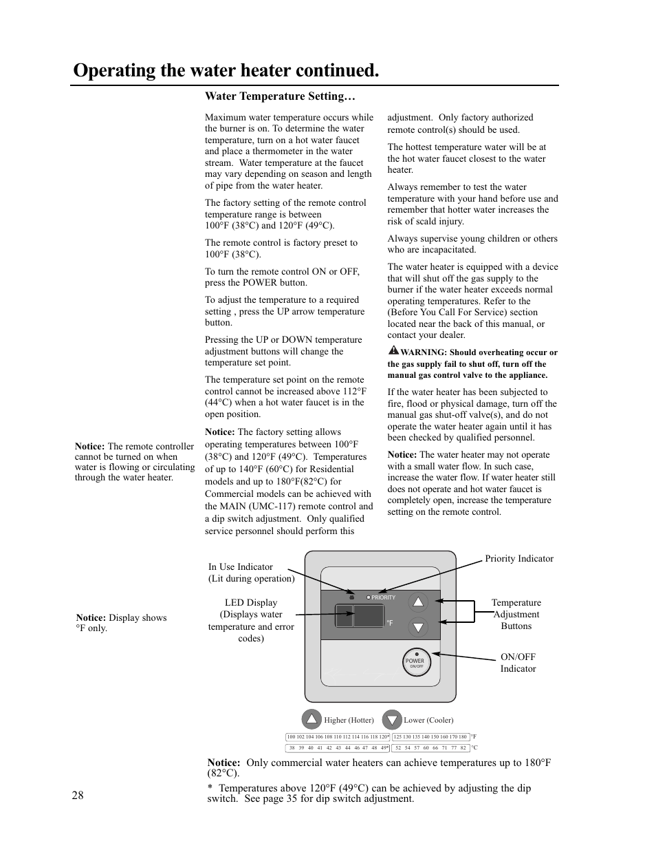 Operating the water heater continued, Water temperature setting | Paloma PH-28c Direct Vent User Manual | Page 28 / 40