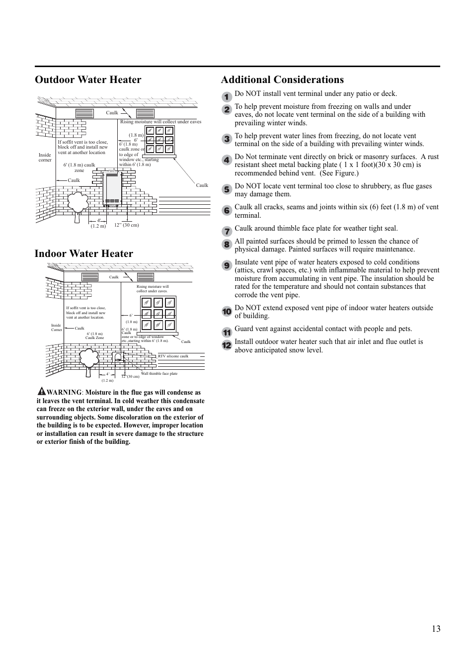 Additional considerations, Outdoor water heater indoor water heater | Paloma PH-28R IFSN User Manual | Page 13 / 40