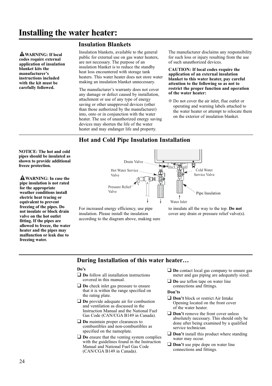 Installing the water heater | Paloma PH-28R IFSN User Manual | Page 24 / 40