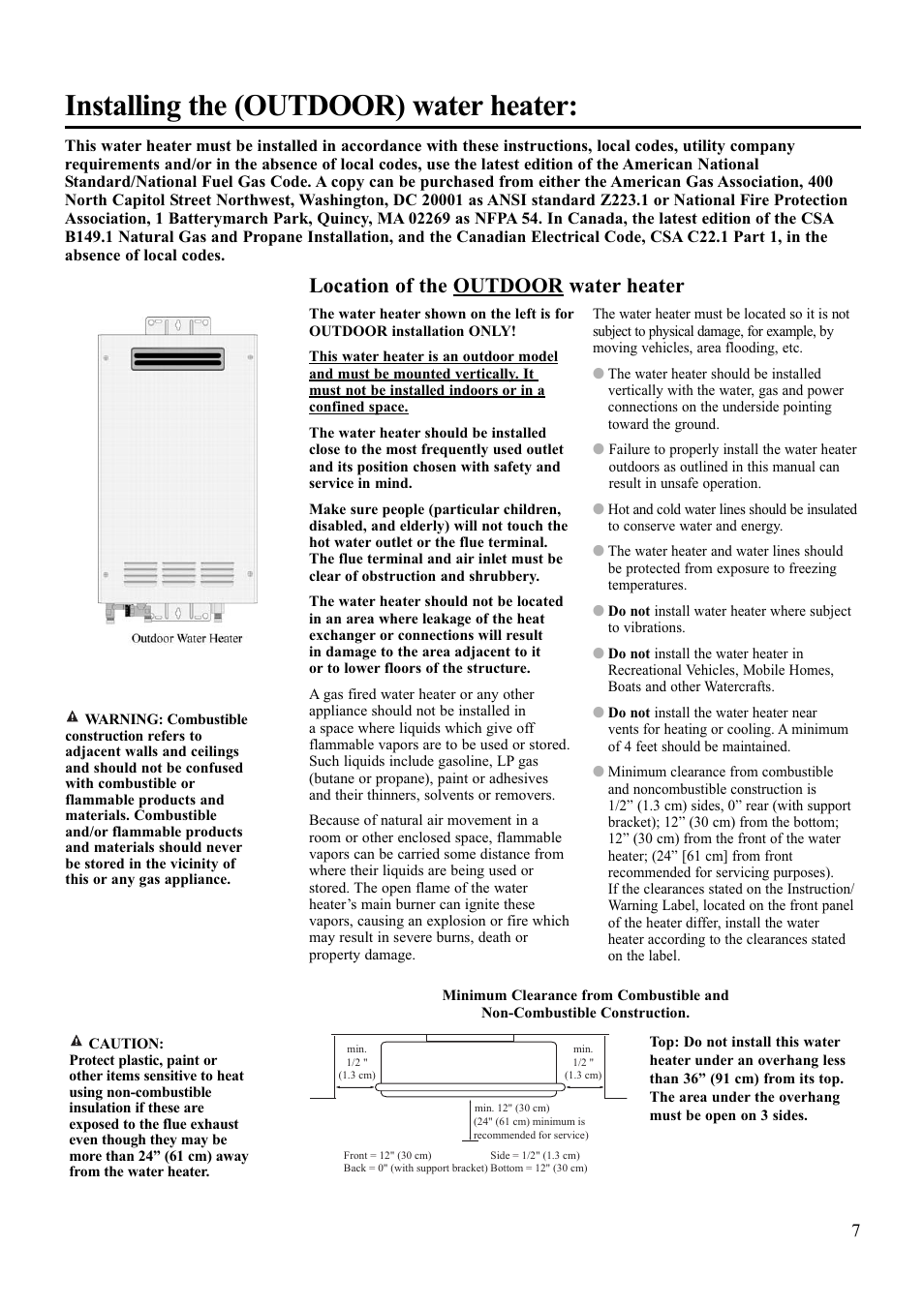 Installing the (outdoor) water heater, Location of the outdoor water heater | Paloma PH-28R IFSN User Manual | Page 7 / 40