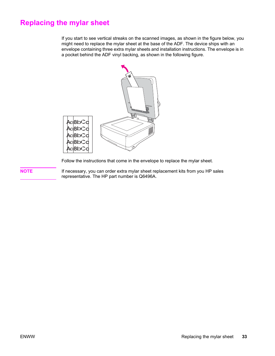 Replacing the mylar sheet | HP 9200c User Manual | Page 39 / 56