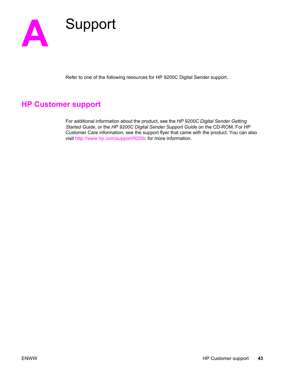 Support, Hp customer support | HP 9200c User Manual | Page 49 / 56