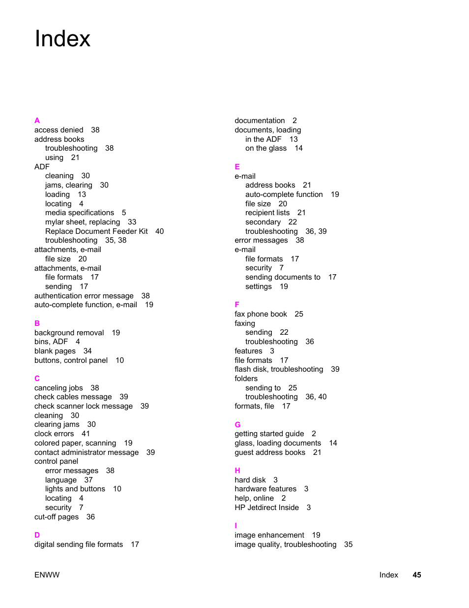 Index | HP 9200c User Manual | Page 51 / 56