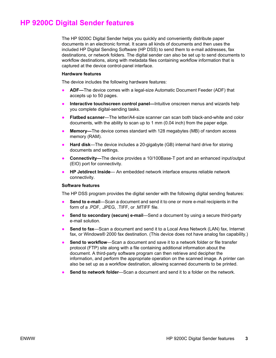 Hp 9200c digital sender features | HP 9200c User Manual | Page 9 / 56