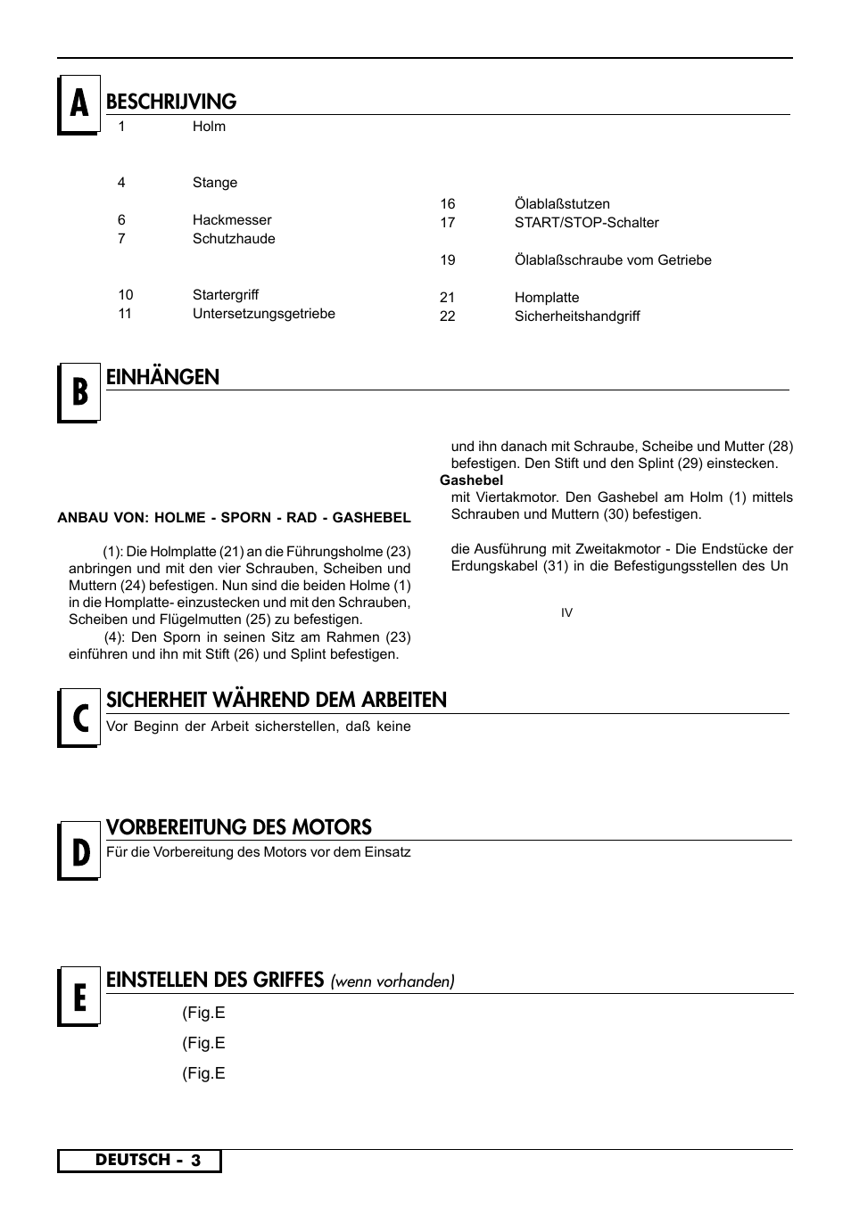 Vorbereitung des motors, Einstellen des griffes, Mod. 1 | Mod. 2, Mod. 3, Mod. 4 | Partner PFT3540 B User Manual | Page 12 / 156