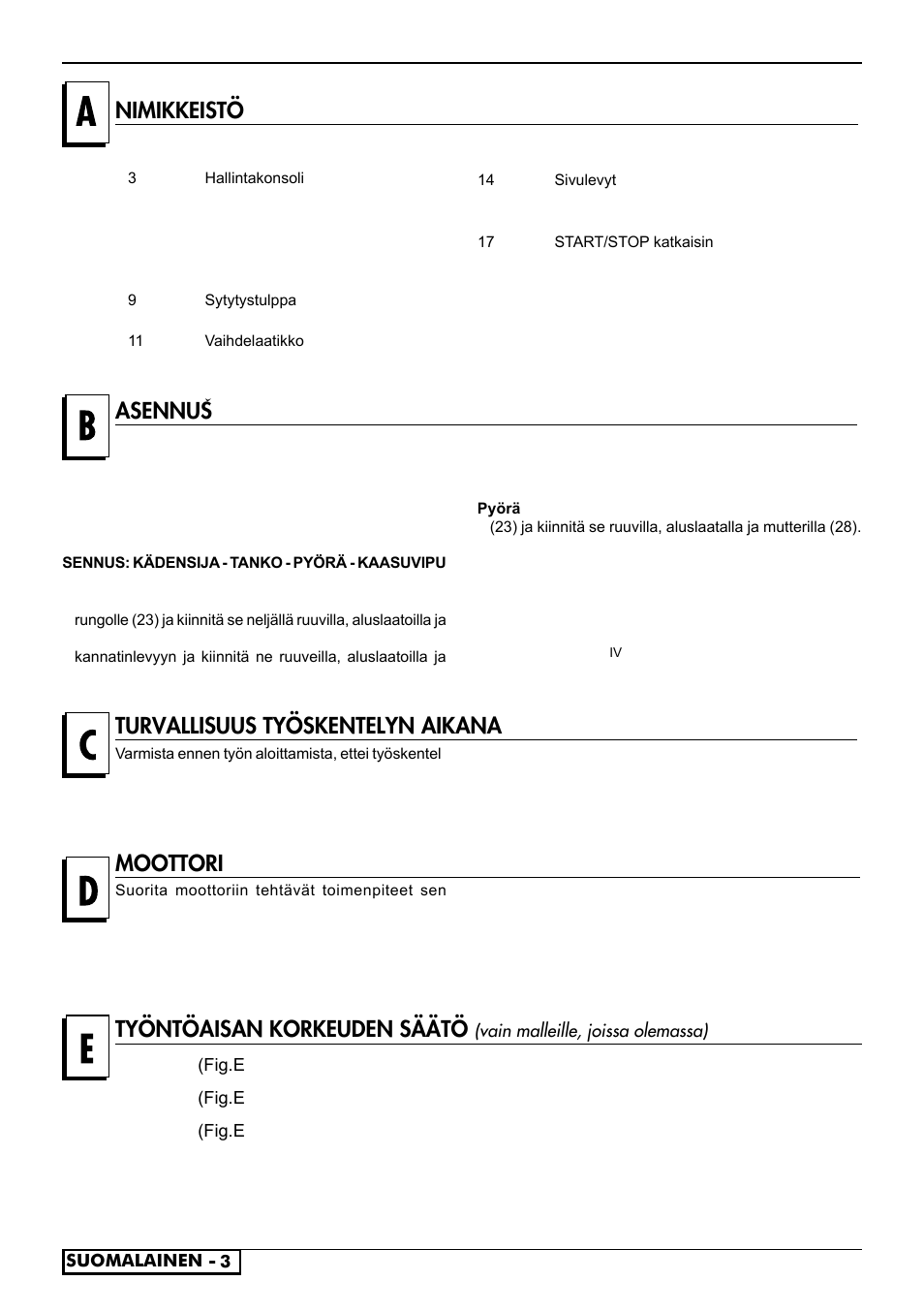 Moottori, Työntöaisan korkeuden säätö, Mod. 1 | Mod. 2, Mod. 3, Mod. 4 | Partner PFT3540 B User Manual | Page 40 / 156