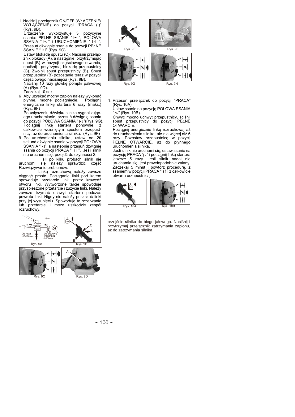 Zatrzymanie silnika, Uruchamianie rozgrzanego silnika | Partner B305 CBS Rev.7 User Manual | Page 100 / 140