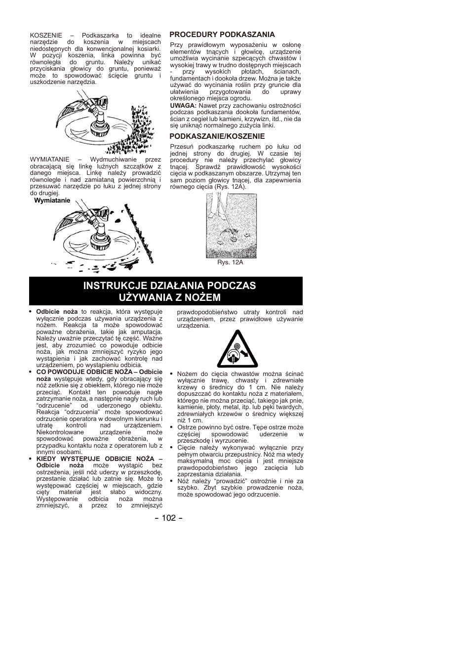 Instrukcje działania podczas używania z nożem | Partner B305 CBS Rev.7 User Manual | Page 102 / 140