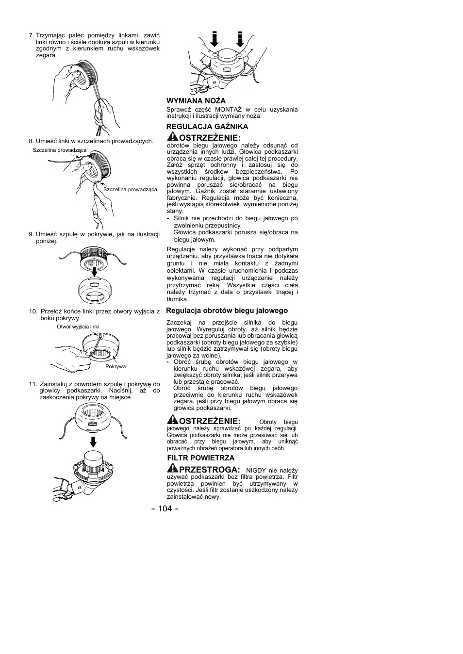 Ostrzeżenie, Przestroga | Partner B305 CBS Rev.7 User Manual | Page 104 / 140