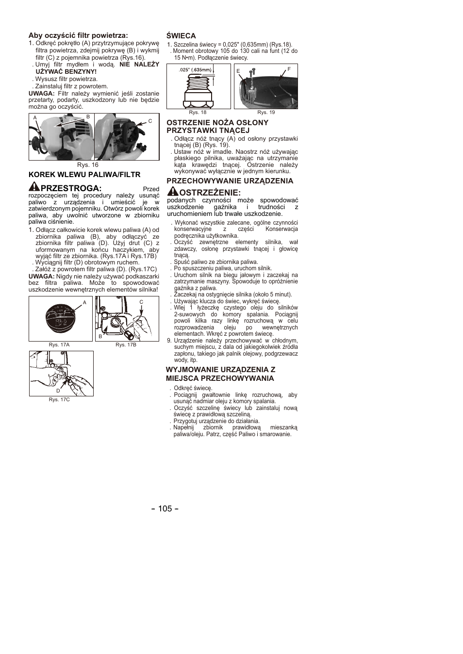 Ostrzeżenie, Przestroga | Partner B305 CBS Rev.7 User Manual | Page 105 / 140