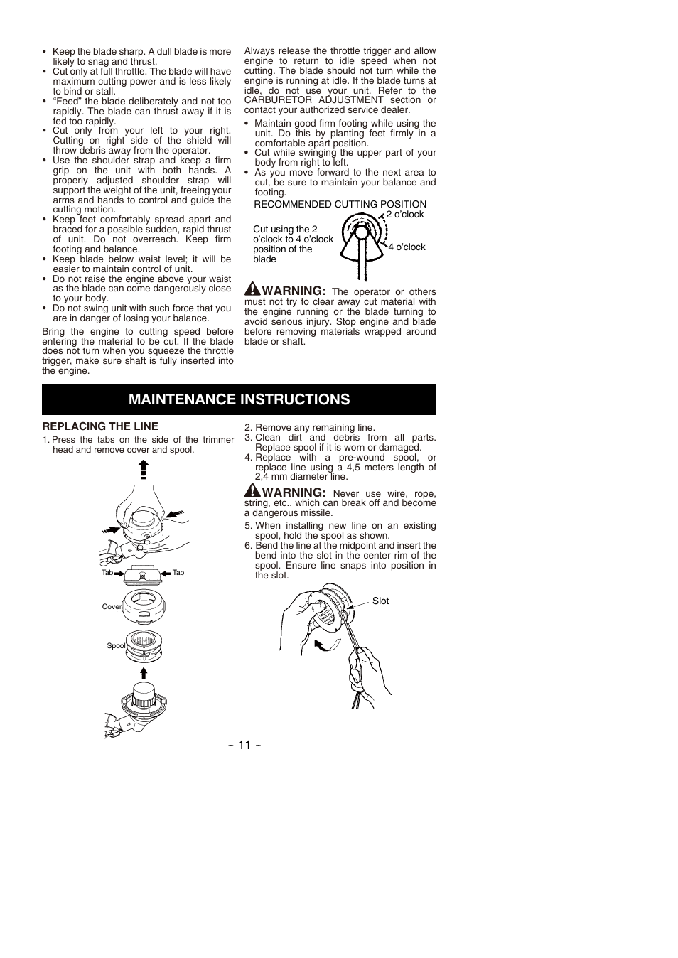 Maintenance instructions, Warning | Partner B305 CBS Rev.7 User Manual | Page 11 / 140