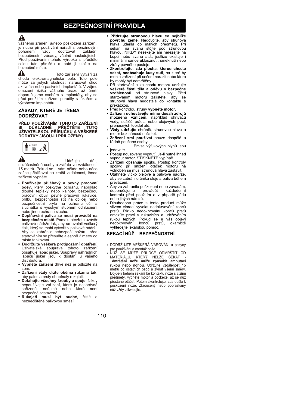 Bezpečnostní pravidla, Varování | Partner B305 CBS Rev.7 User Manual | Page 110 / 140