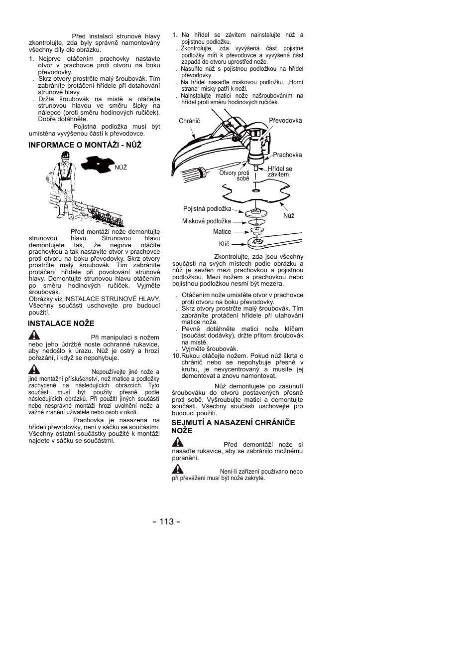 Varování, Pozor | Partner B305 CBS Rev.7 User Manual | Page 113 / 140