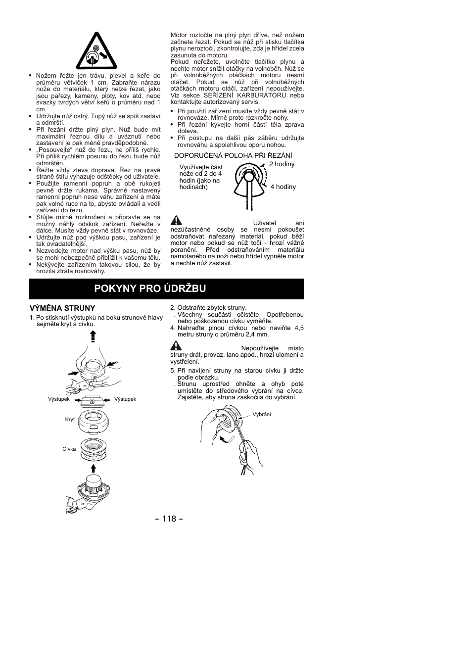 Pokyny pro údržbu, Varování | Partner B305 CBS Rev.7 User Manual | Page 118 / 140