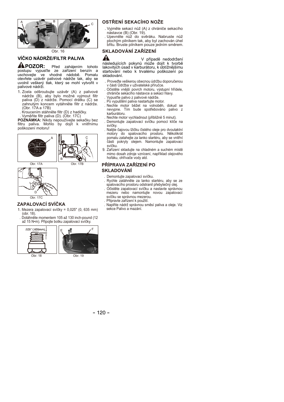 Varování, Pozor | Partner B305 CBS Rev.7 User Manual | Page 120 / 140