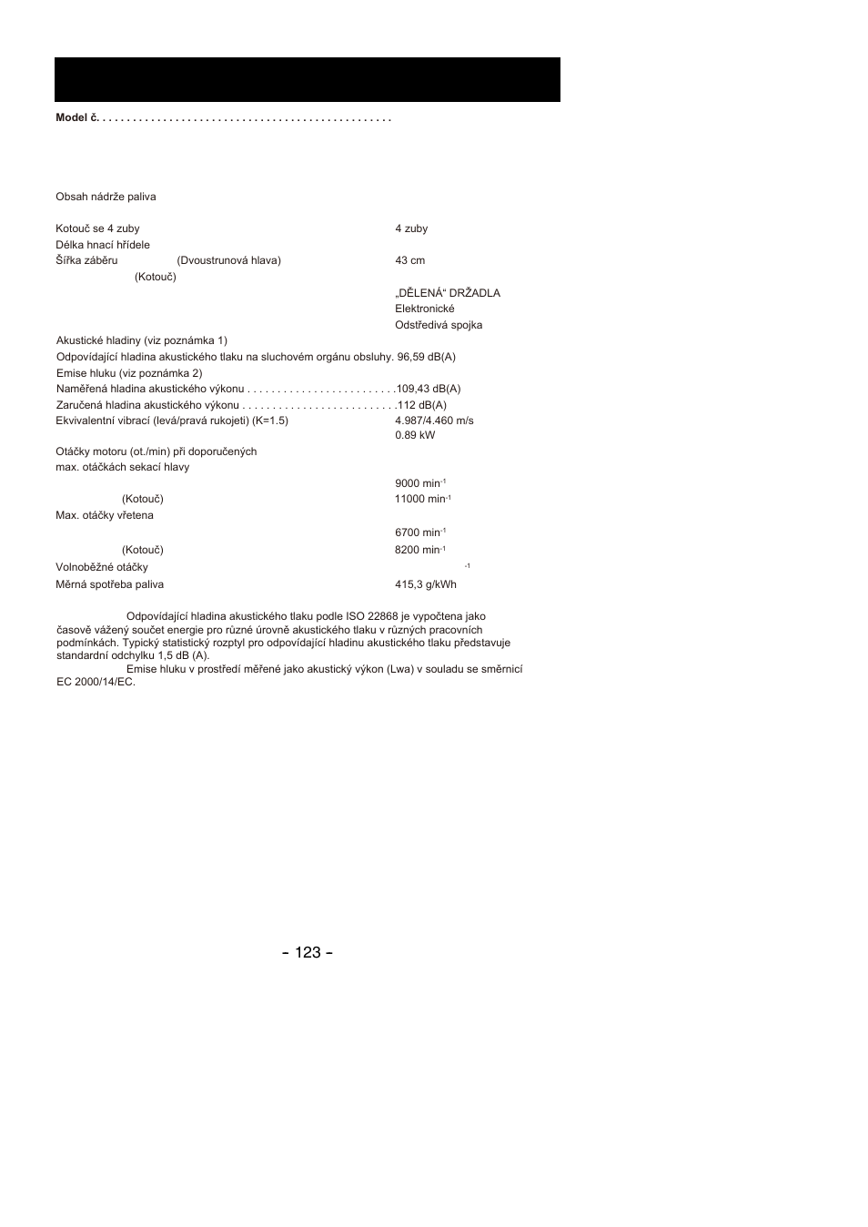 Technické údaje | Partner B305 CBS Rev.7 User Manual | Page 123 / 140
