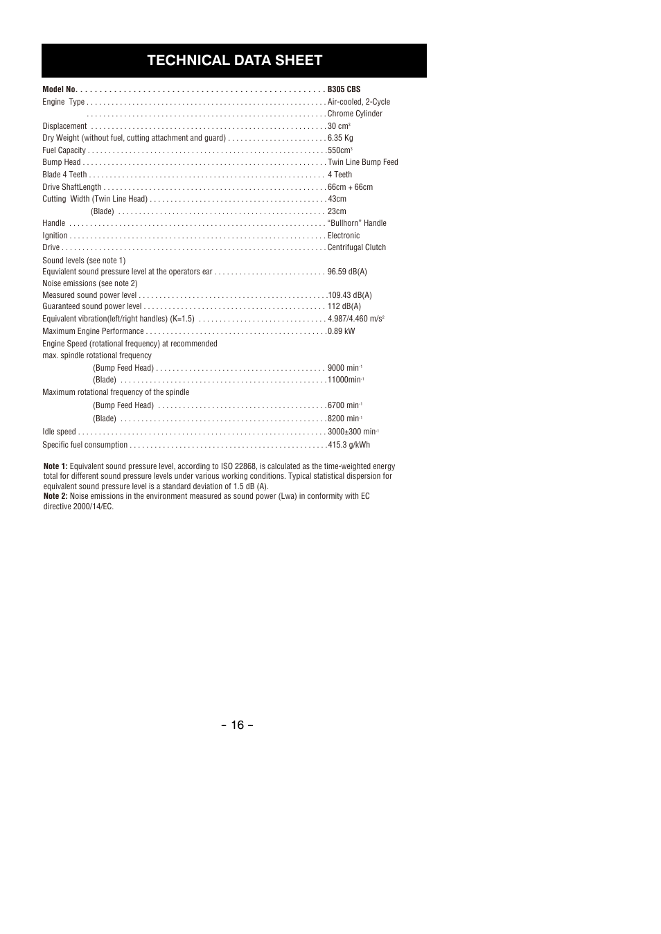 Technical data sheet | Partner B305 CBS Rev.7 User Manual | Page 16 / 140
