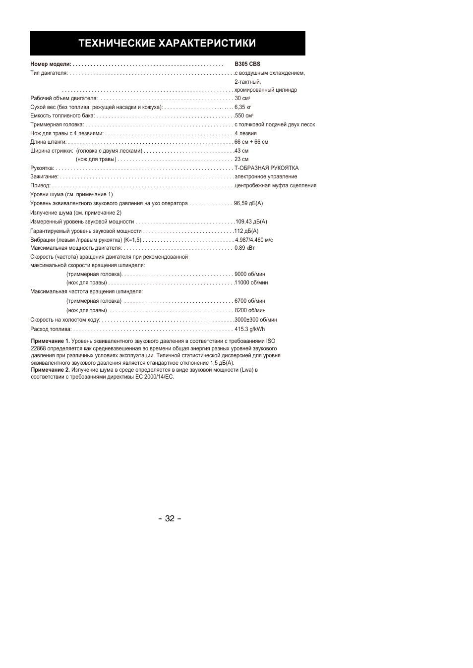 Технические характеристики | Partner B305 CBS Rev.7 User Manual | Page 32 / 140