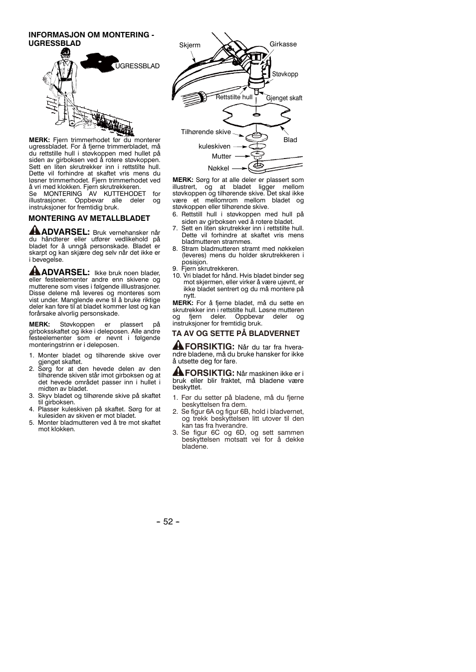 Advarsel, Forsiktig | Partner B305 CBS Rev.7 User Manual | Page 52 / 140