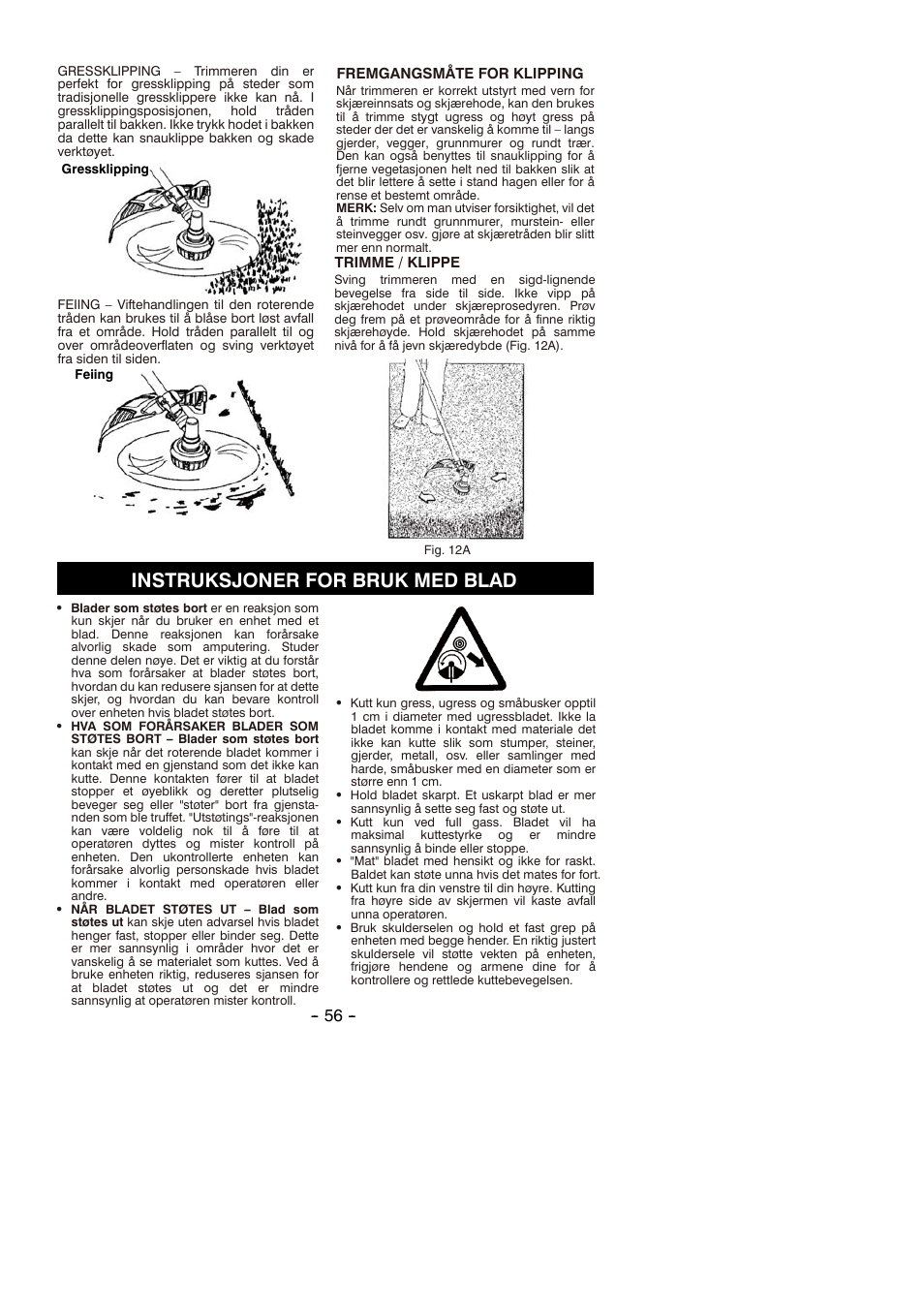 Instruksjoner for bruk med blad | Partner B305 CBS Rev.7 User Manual | Page 56 / 140