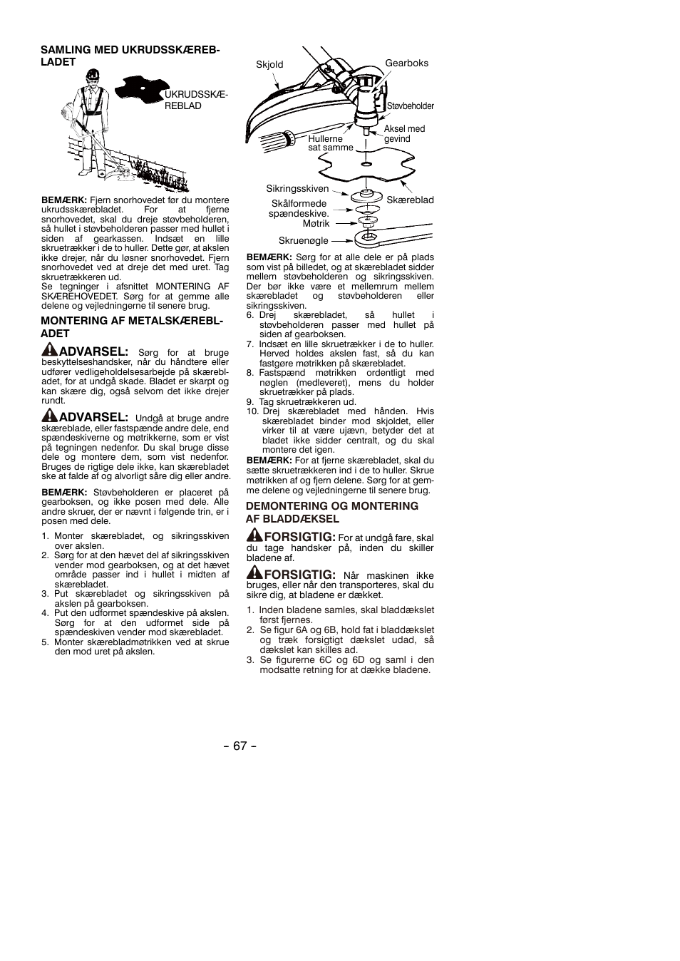 Advarsel, Forsigtig | Partner B305 CBS Rev.7 User Manual | Page 67 / 140