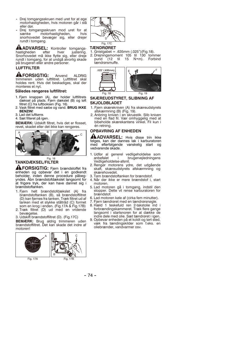 Forsigtig, Advarsel | Partner B305 CBS Rev.7 User Manual | Page 74 / 140
