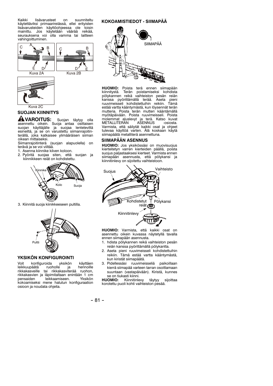 Varoitus | Partner B305 CBS Rev.7 User Manual | Page 81 / 140