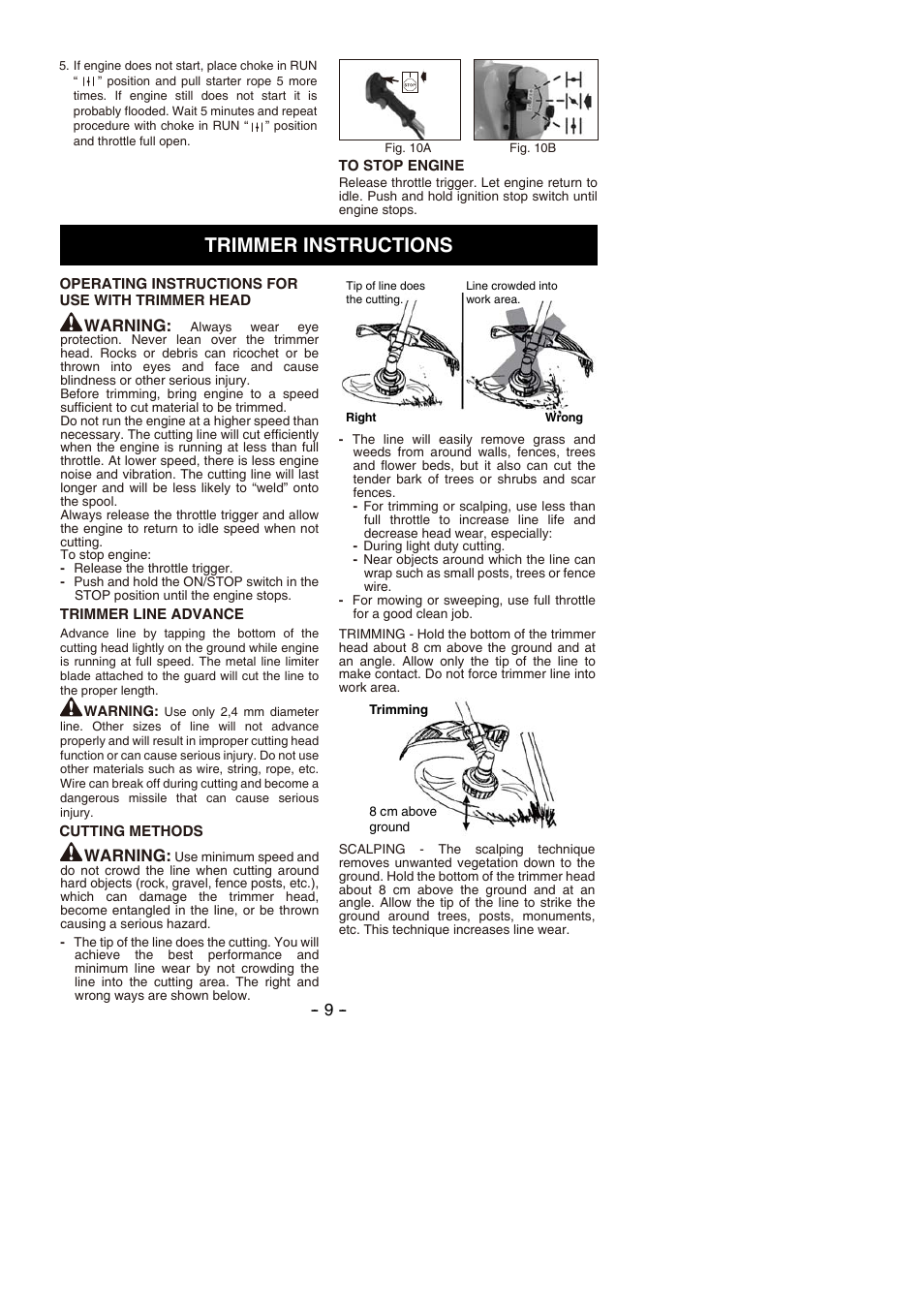 Trimmer instructions, Warning | Partner B305 CBS Rev.7 User Manual | Page 9 / 140