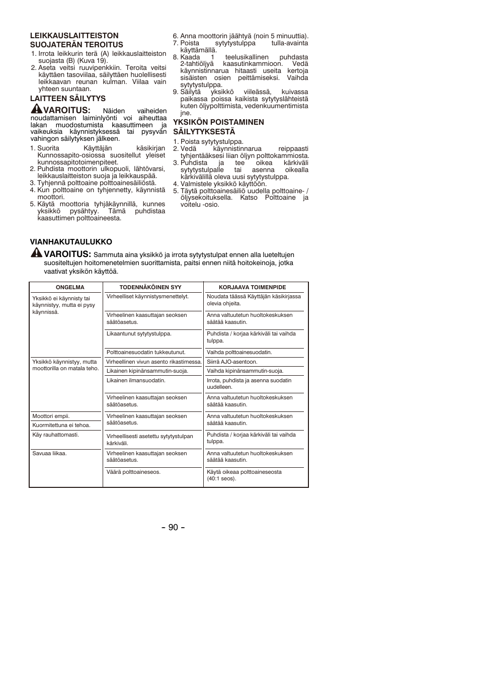 Varoitus | Partner B305 CBS Rev.7 User Manual | Page 90 / 140