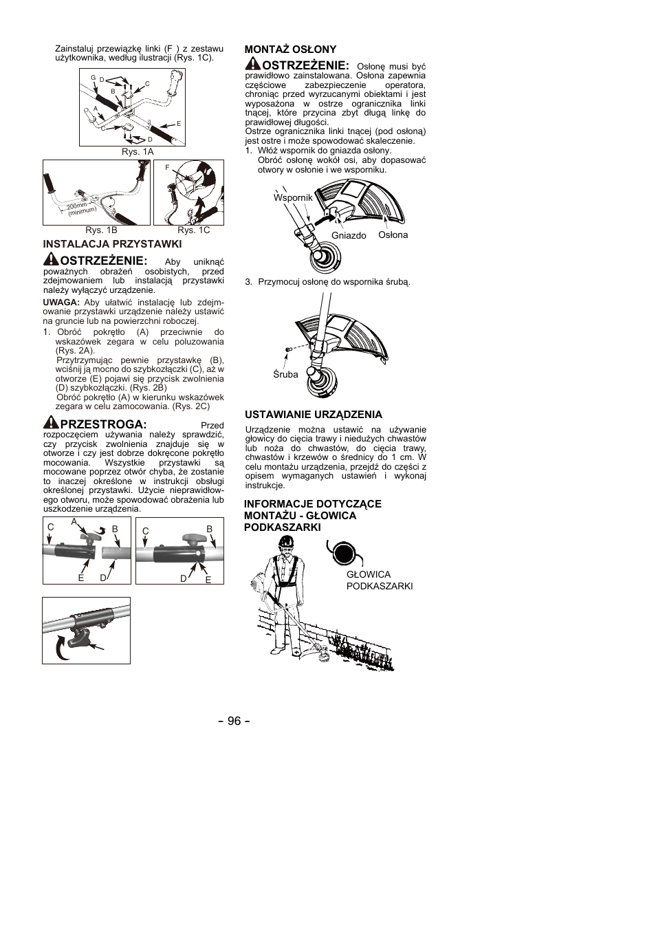 Ostrzeżenie, Przestroga | Partner B305 CBS Rev.7 User Manual | Page 96 / 140