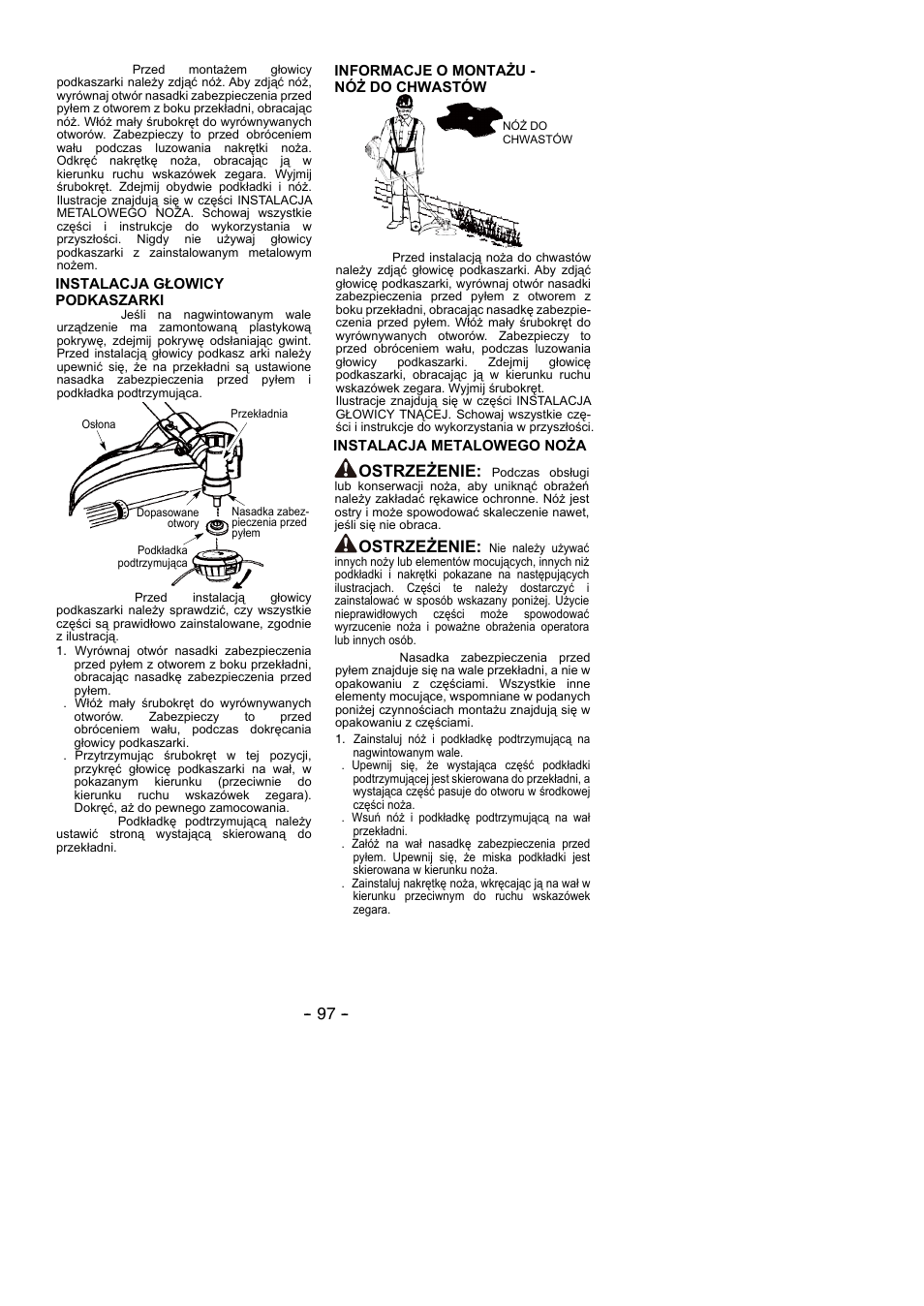 Ostrzeżenie | Partner B305 CBS Rev.7 User Manual | Page 97 / 140