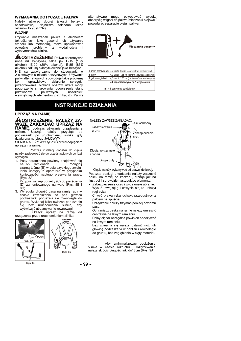 Instrukcje działania, Ostrzeżenie | Partner B305 CBS Rev.7 User Manual | Page 99 / 140
