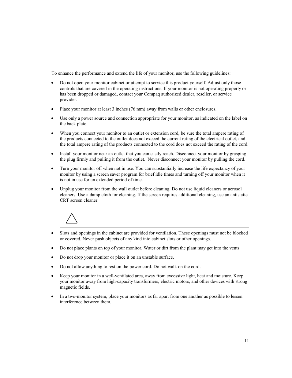 Onitor, Are and, Aintenance | Compaq MV 540 User Manual | Page 13 / 74