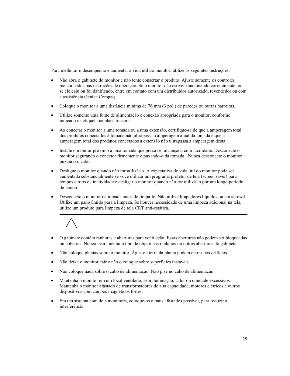Uidados e manutenção do monitor | Compaq MV 540 User Manual | Page 31 / 74