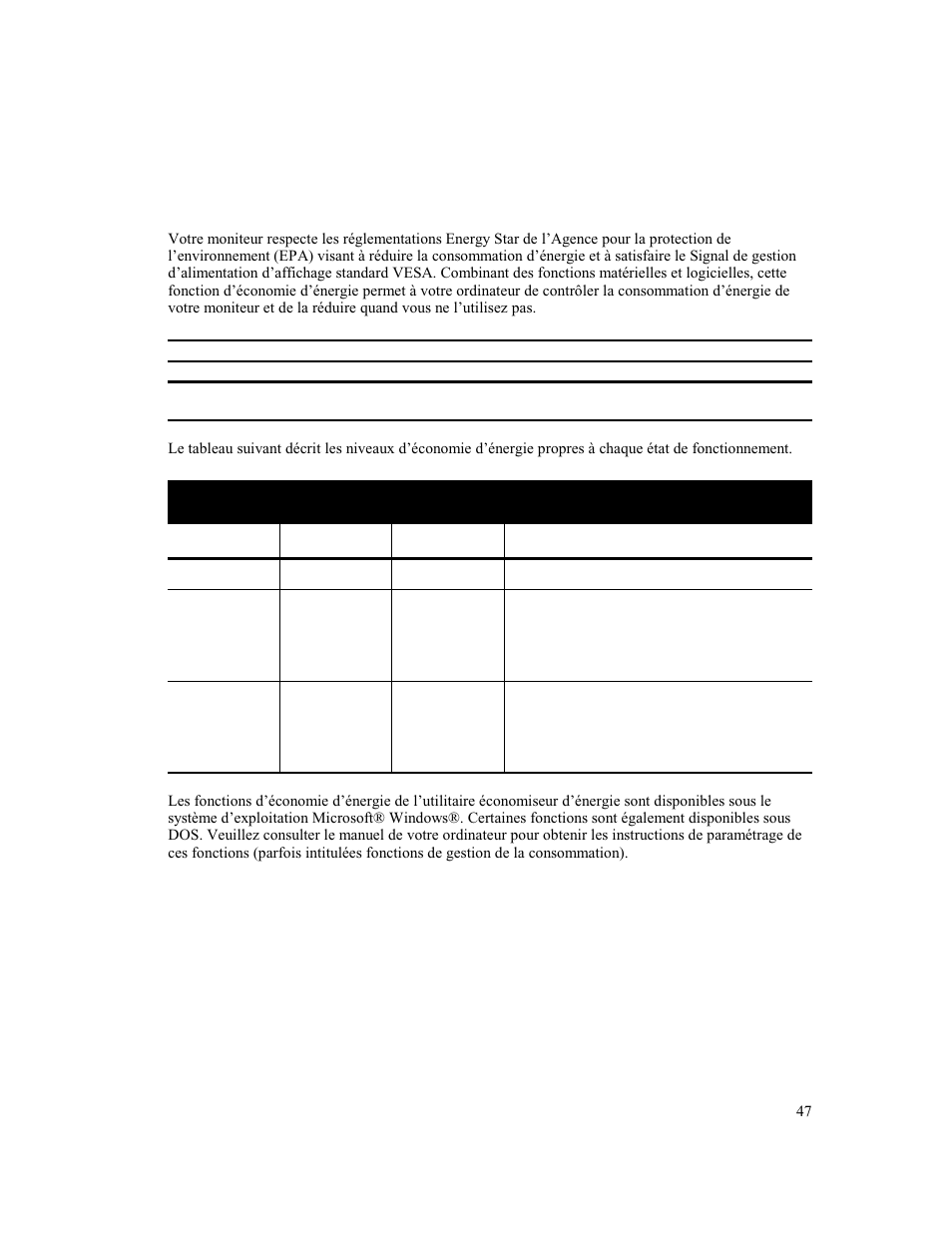 Odes d, Économie d, Énergie | Compaq MV 540 User Manual | Page 49 / 74