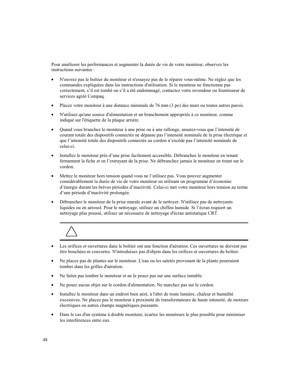 Ntretien et maintenance du moniteur | Compaq MV 540 User Manual | Page 50 / 74