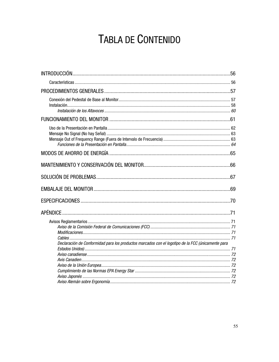 Abla de, Ontenido | Compaq MV 540 User Manual | Page 57 / 74