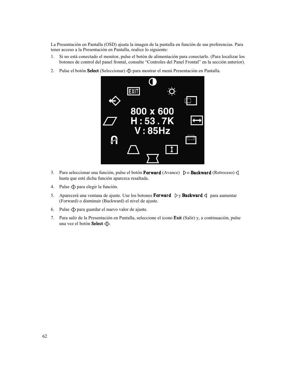 Uso de la presentación en pantalla | Compaq MV 540 User Manual | Page 64 / 74