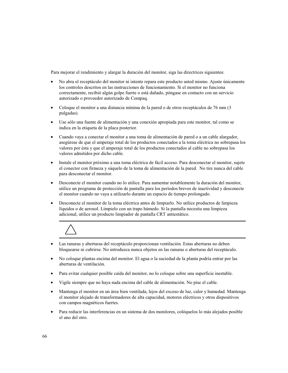 Antenimiento y, Onservación del, Onitor | Compaq MV 540 User Manual | Page 68 / 74