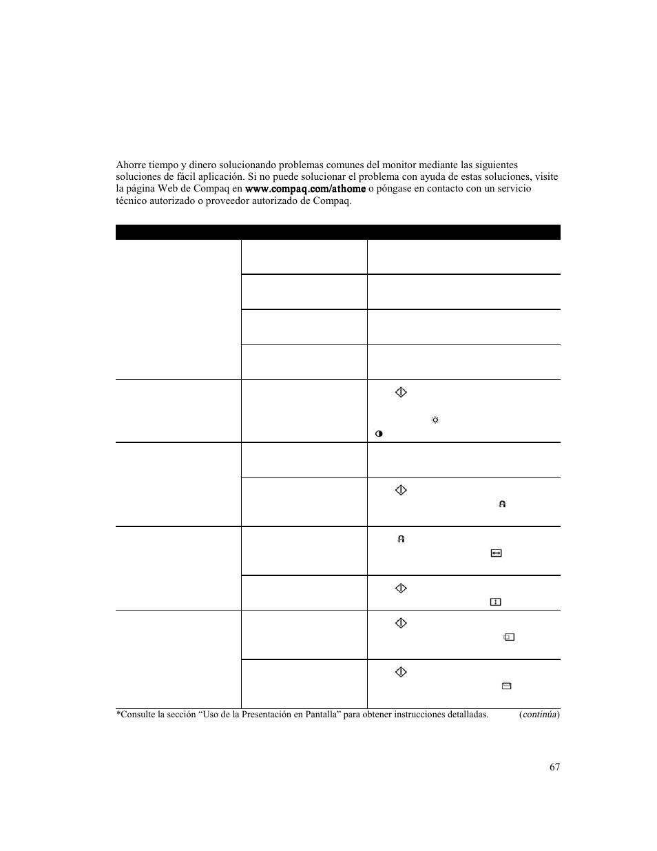 Olución de, Roblemas | Compaq MV 540 User Manual | Page 69 / 74