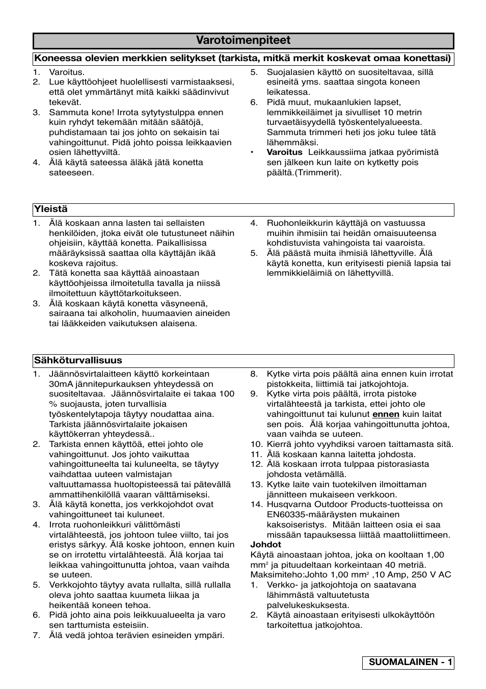 Varotoimenpiteet | Partner Safety Book User Manual | Page 19 / 72