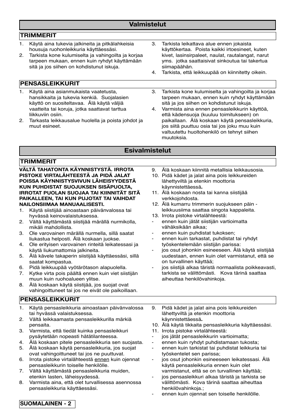 Valmistelut, Esivalmistelut | Partner Safety Book User Manual | Page 20 / 72