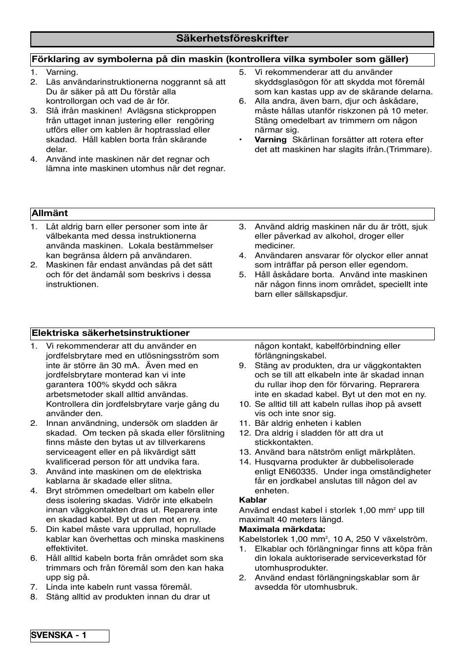 Säkerhetsföreskrifter | Partner Safety Book User Manual | Page 22 / 72