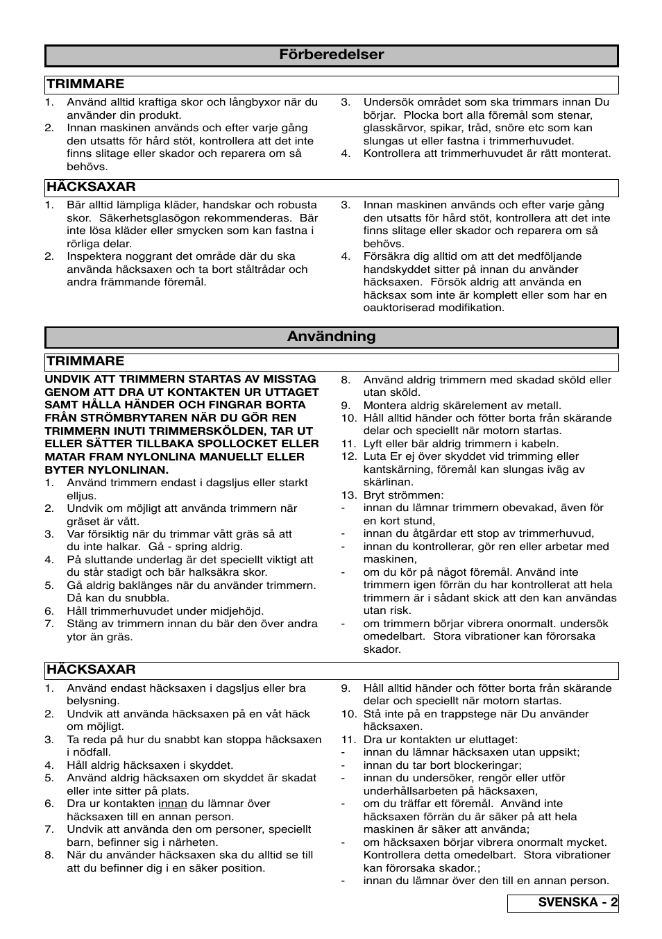Förberedelser, Användning | Partner Safety Book User Manual | Page 23 / 72
