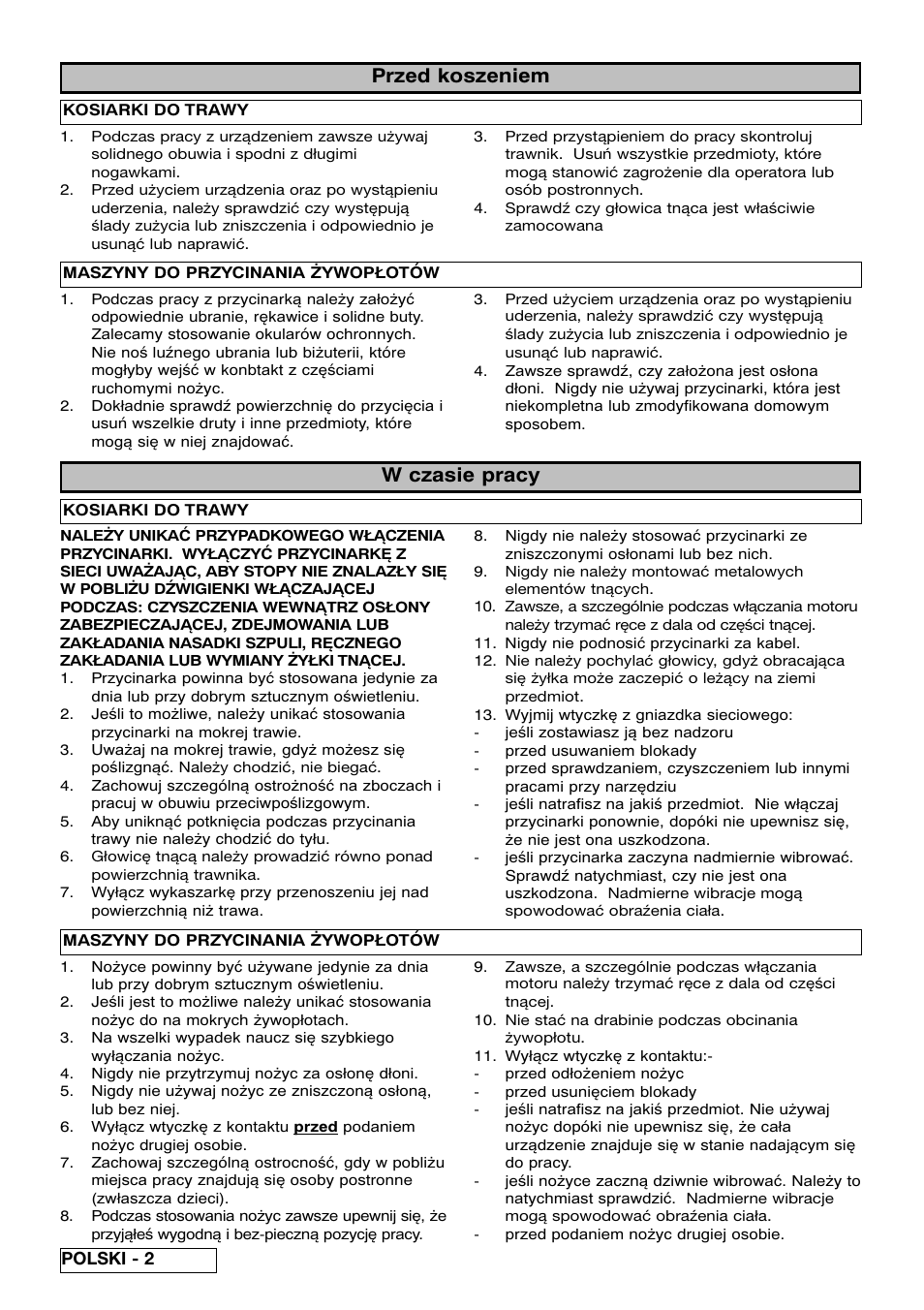 Przed koszeniem, W czasie pracy | Partner Safety Book User Manual | Page 44 / 72