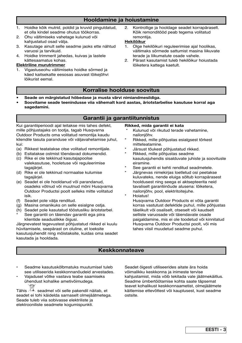 Garantii ja garantiitunnistus, Keskkonnateave | Partner Safety Book User Manual | Page 67 / 72