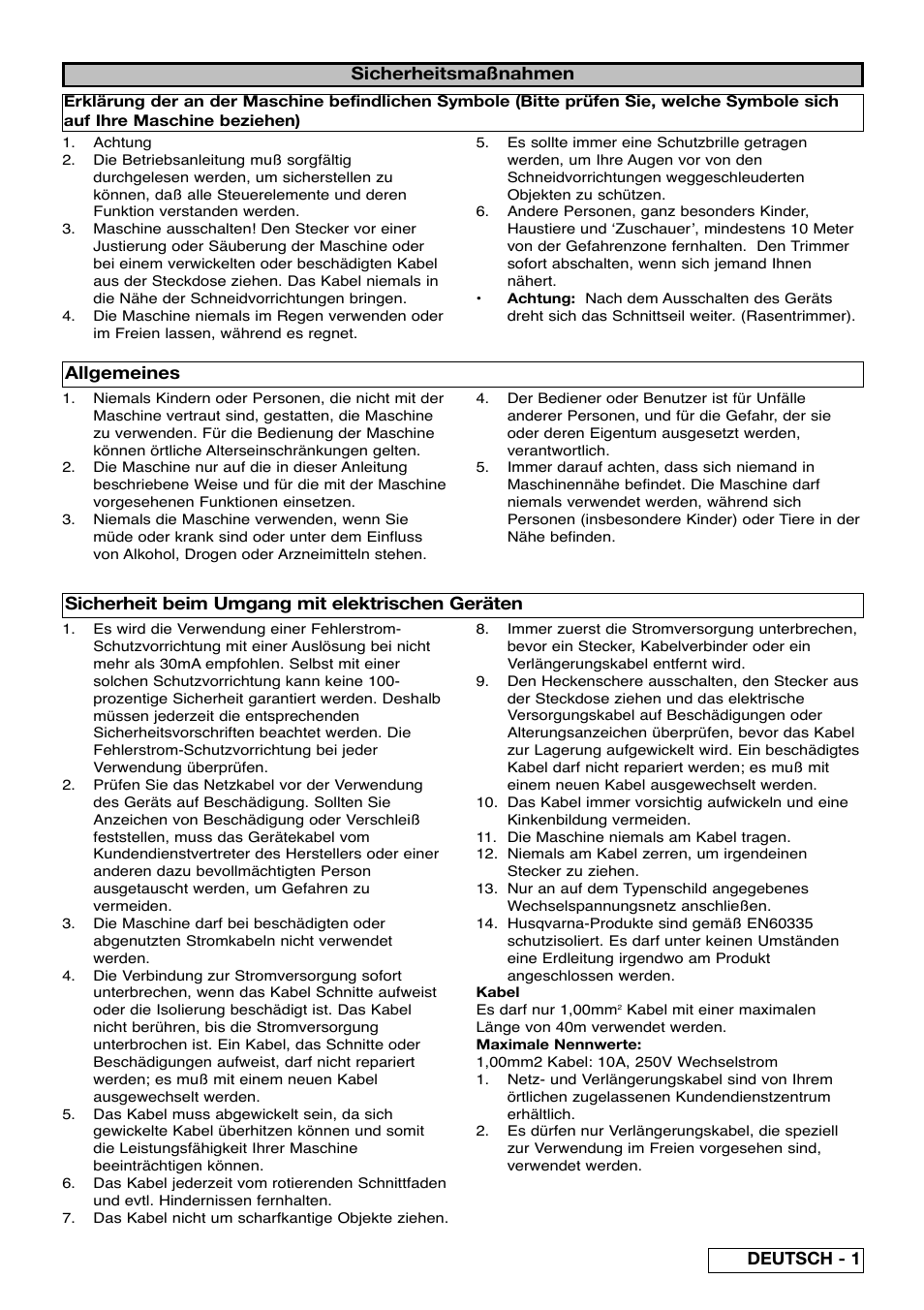 Sicherheitsmaßnahmen, Deutsch - 1 | Partner Safety Book User Manual | Page 7 / 72