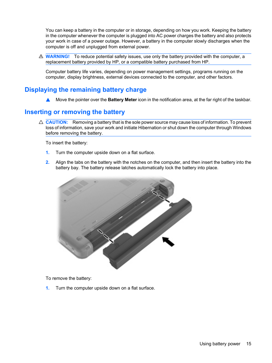 Displaying the remaining battery charge, Inserting or removing the battery | Compaq Bluetooth Headset User Manual | Page 23 / 85