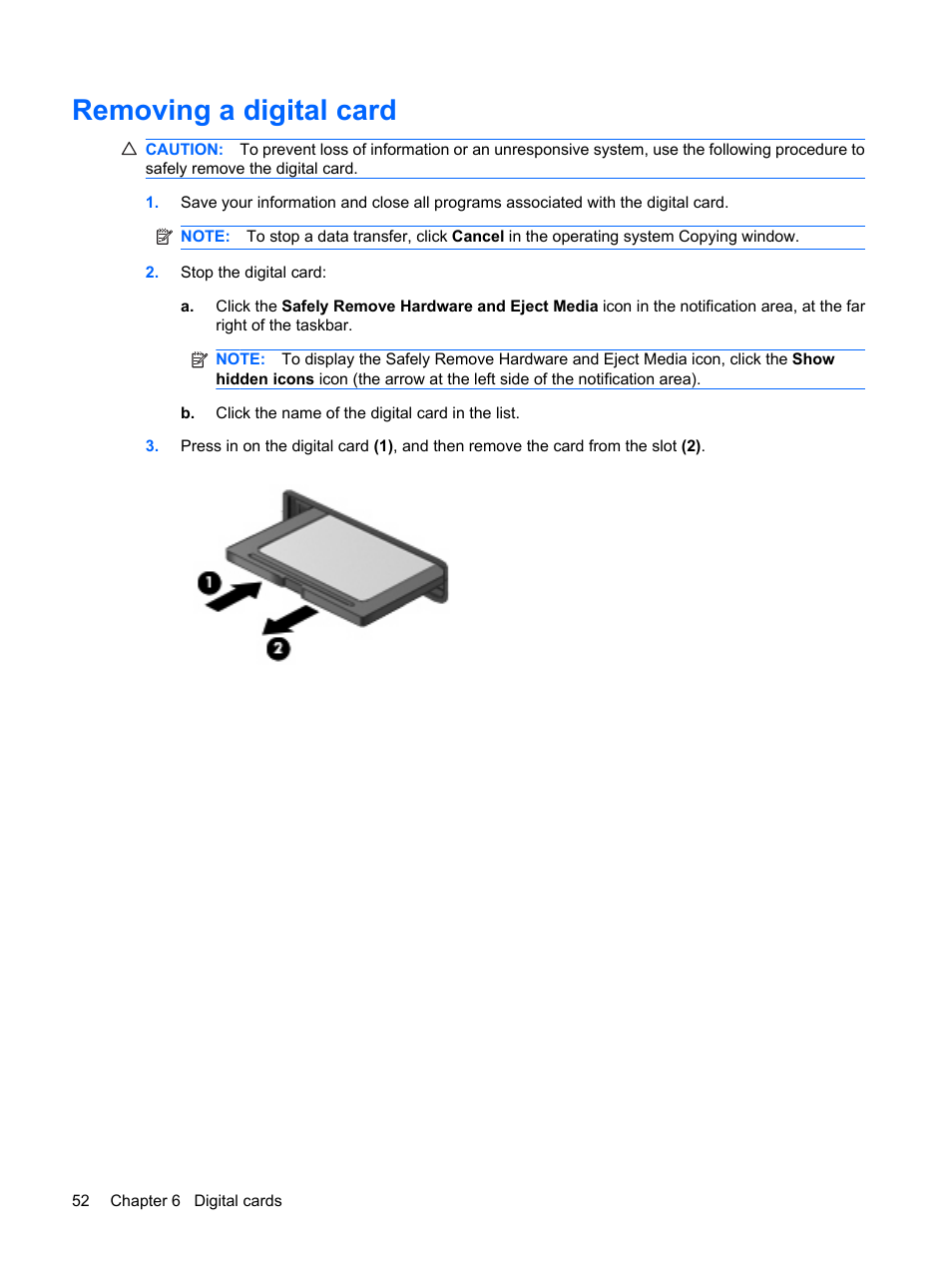 Removing a digital card | Compaq Bluetooth Headset User Manual | Page 60 / 85