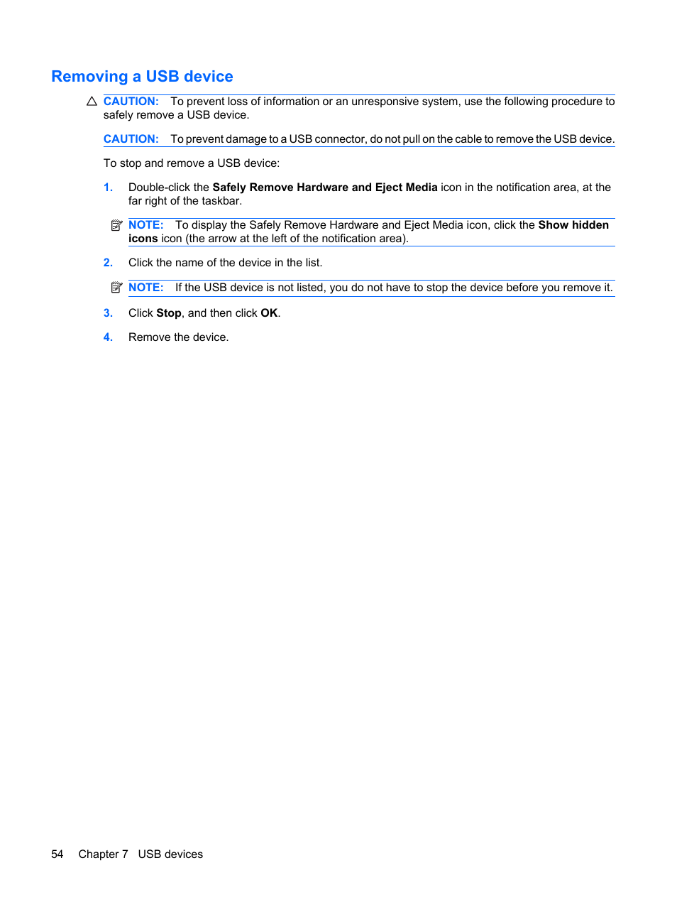 Removing a usb device | Compaq Bluetooth Headset User Manual | Page 62 / 85